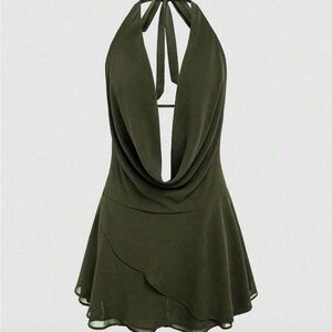 Elegant Olive Green Halter Dress